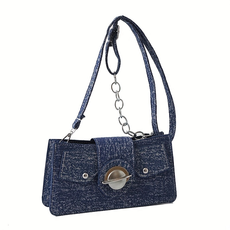 Fashion Jean Chain Shoulder Bag, All-Match Baguette Bag