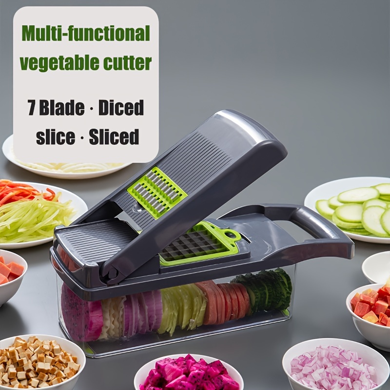 Vegetable Chopper Slicer 16-in-1 with Spice Chopper Set 7 Blades Veggie  Dicer Onion Fruit Cutter (gray set)
