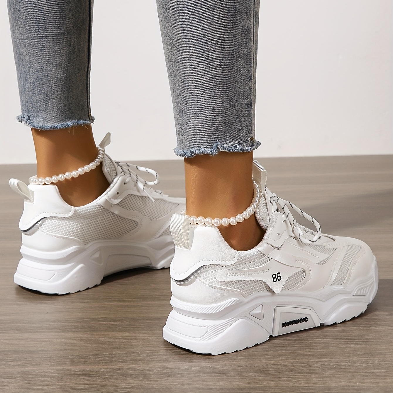 Zapatillas de deporte blancas gruesas con plataforma para mujer