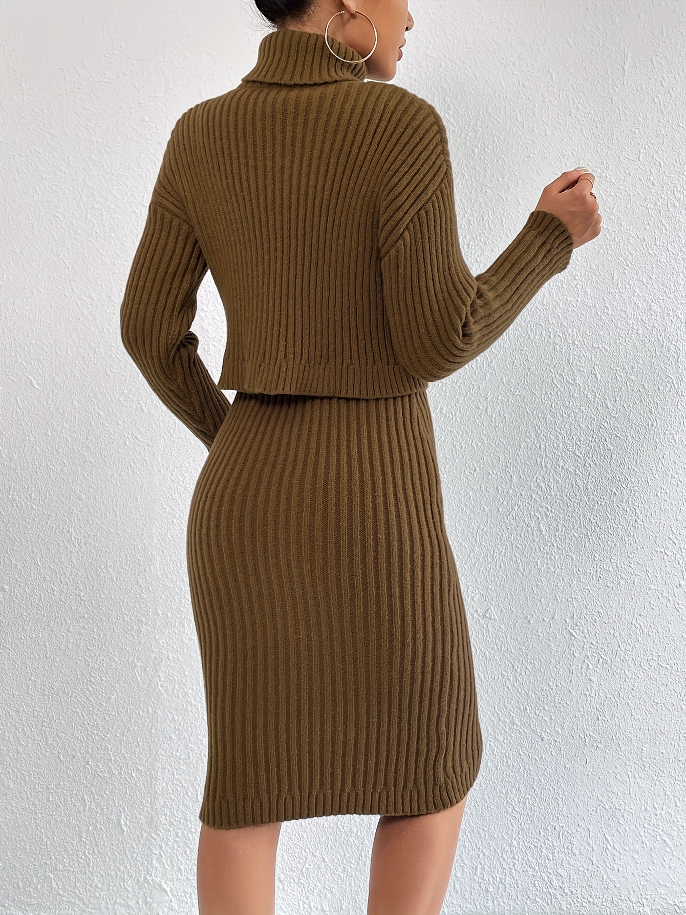 Casual Sweater Turtleneck Top & Bodycon Dress Set
