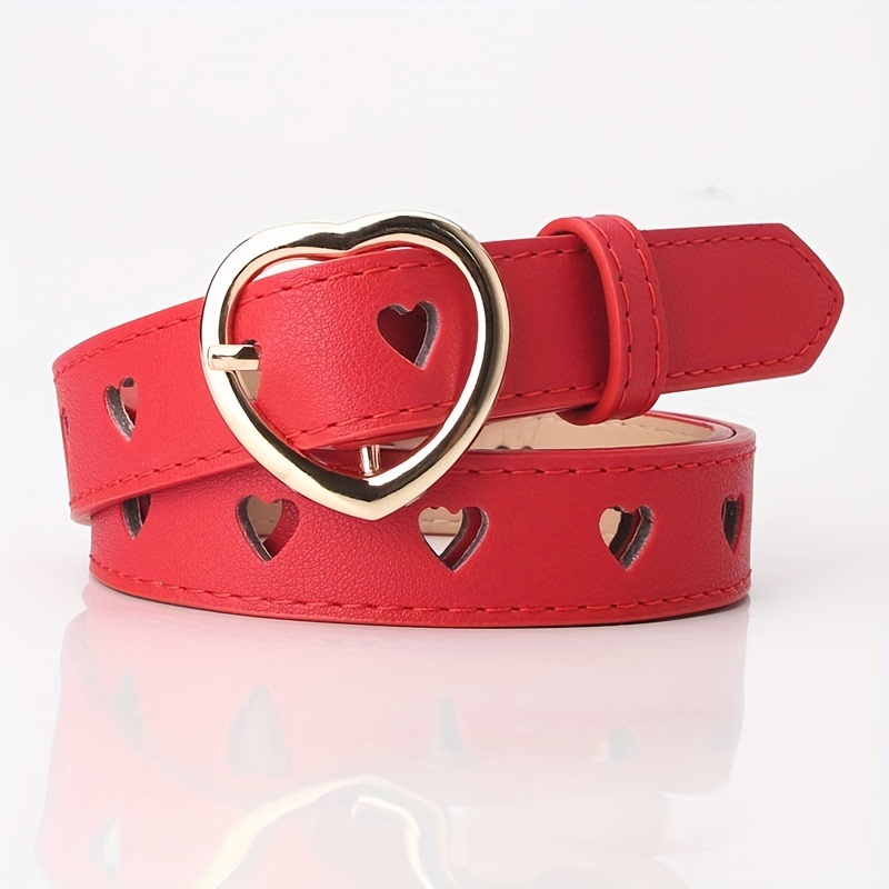 Heart Hollow Out Pu Belt Eyelet Heart Pin Buckle Waist Belts Simple Jeans  Pants Belt Solid Color Girdle For Women - Temu