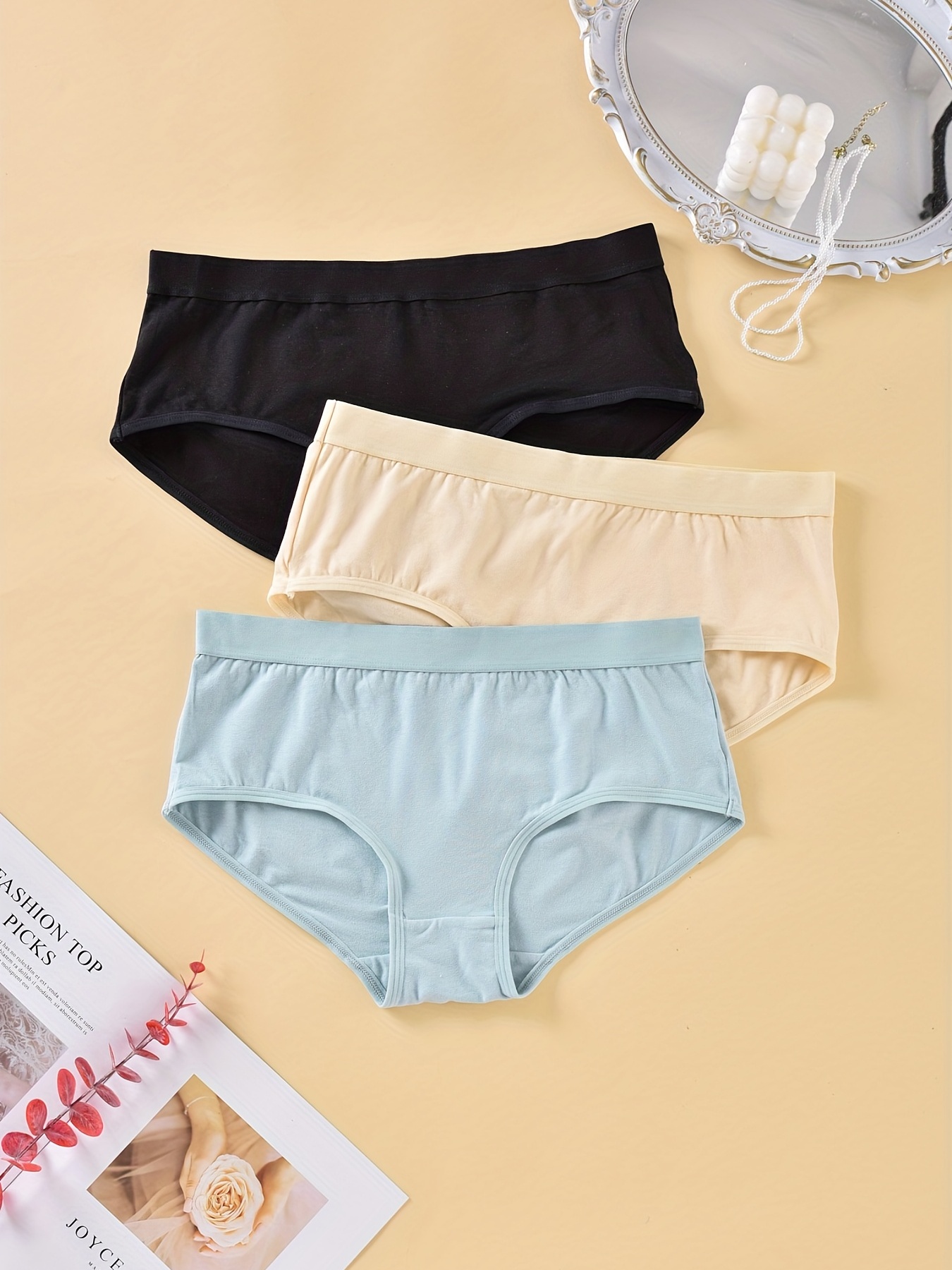 3 Pack Plus Size Basic Panties Set, Women's Plus Plain Breathable High  Stretch Soft Panties Three Piece Set