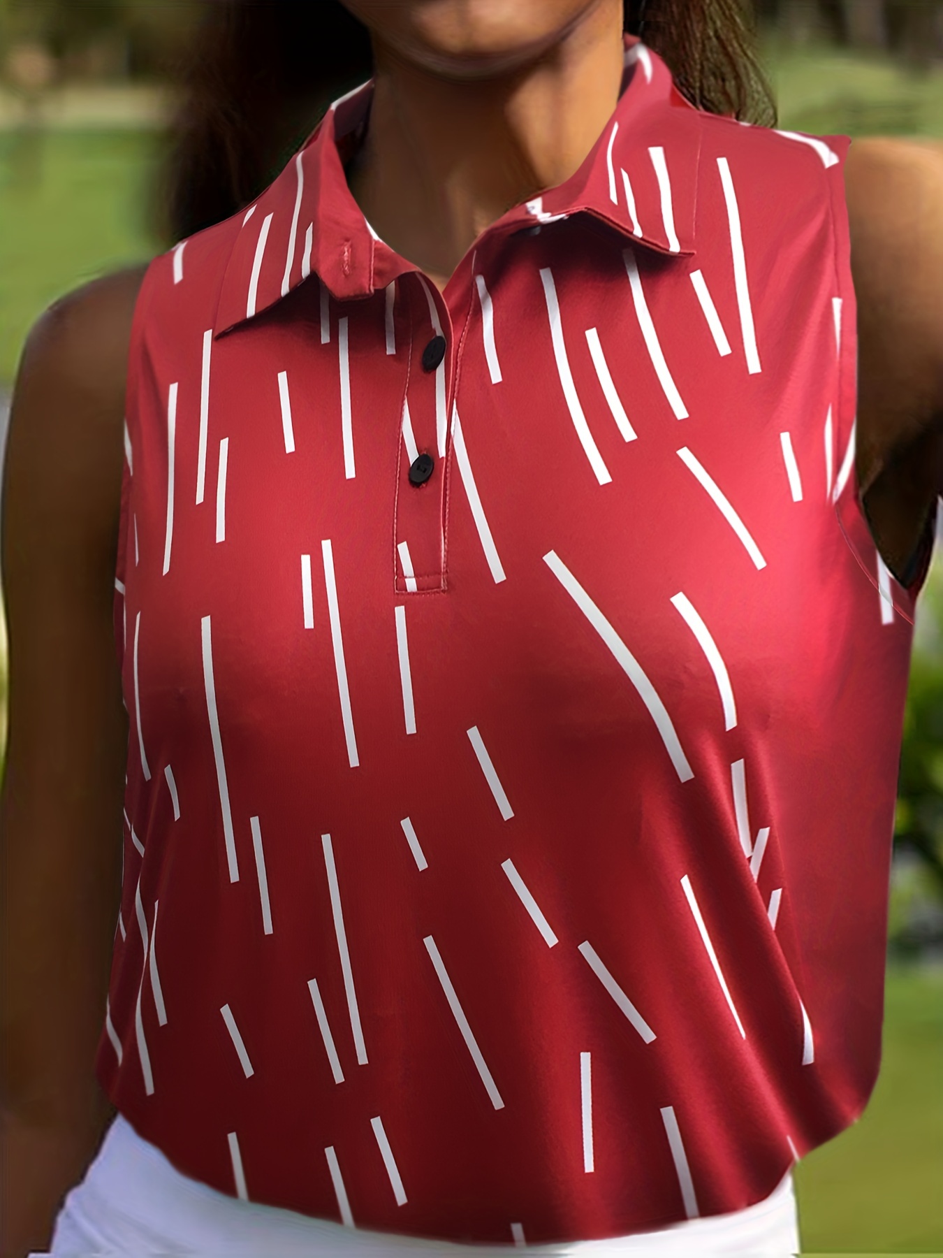Plus Size Sports Top, Women's Plus Stripe Print Quick-drying * Neck Medium  Stretch Tennis Golf Shirt