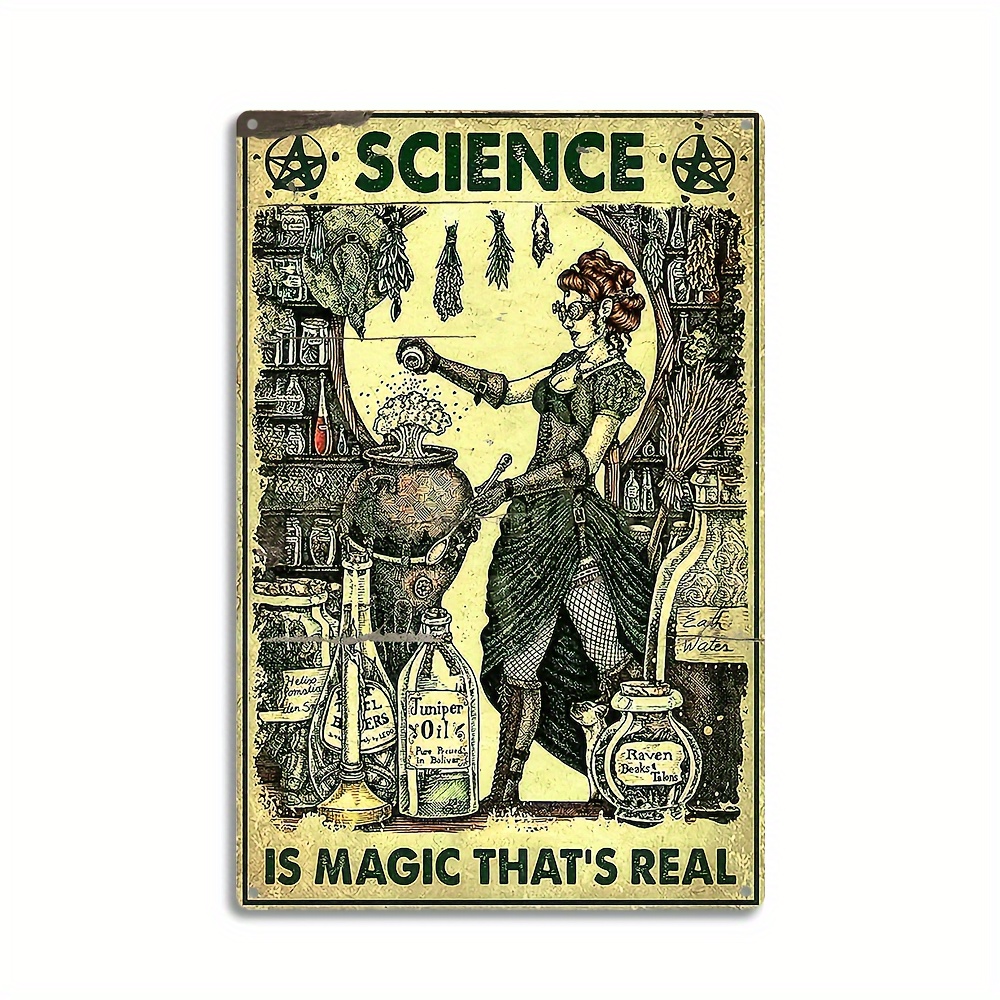 Science is Magic Witch Vintage Metal Tin Signs Iron Painting Plaque Wall  Decor Bar Pub Man Cave Cat Club Novelty Funny Bathroom Toilet Paper Retro