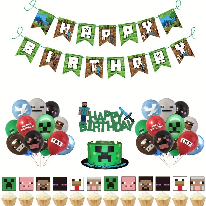 Minecraft Creeper Wristbands, Balloon displays, Party Bags, favours,  gifts