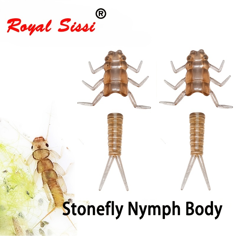 10pcs Artificial Stonefly Nymphs Rubber Bodies &l Egs, DIY * Tying  Materials Pack Includes * Fishing Hooks, Stonefly Insect Lure Model