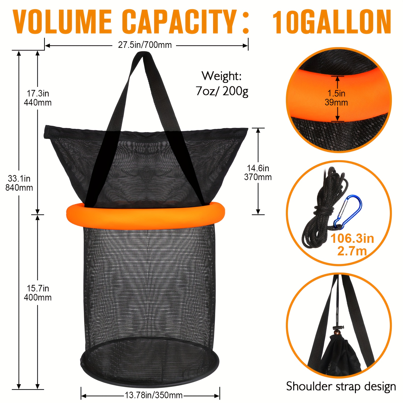 Portable Fishing Basket - Foldable Nylon-Mesh Net for Keeping Crayfish,  Minnows, Leaches & Other Live Baits