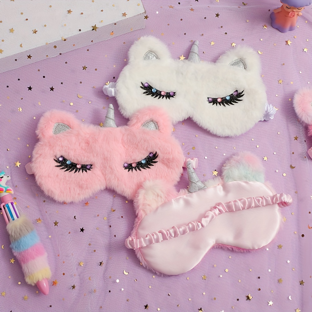 Cartoon Rainbow Horse Blindfold Soft Blackout Plush Eye Mask