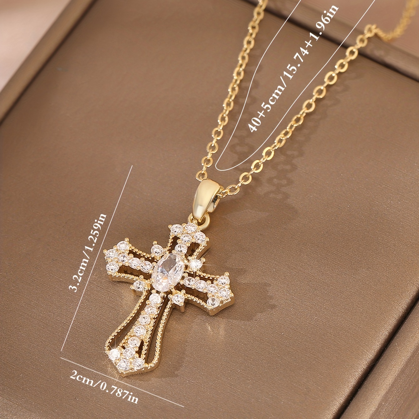 Delicate Luxurious Gold Color Cross Zircon Pendant Necklace For