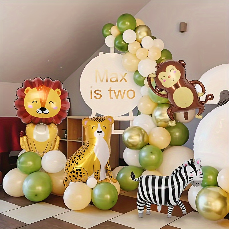 Ballon chiffre 4 anniversaire thème animaux jungle safari
