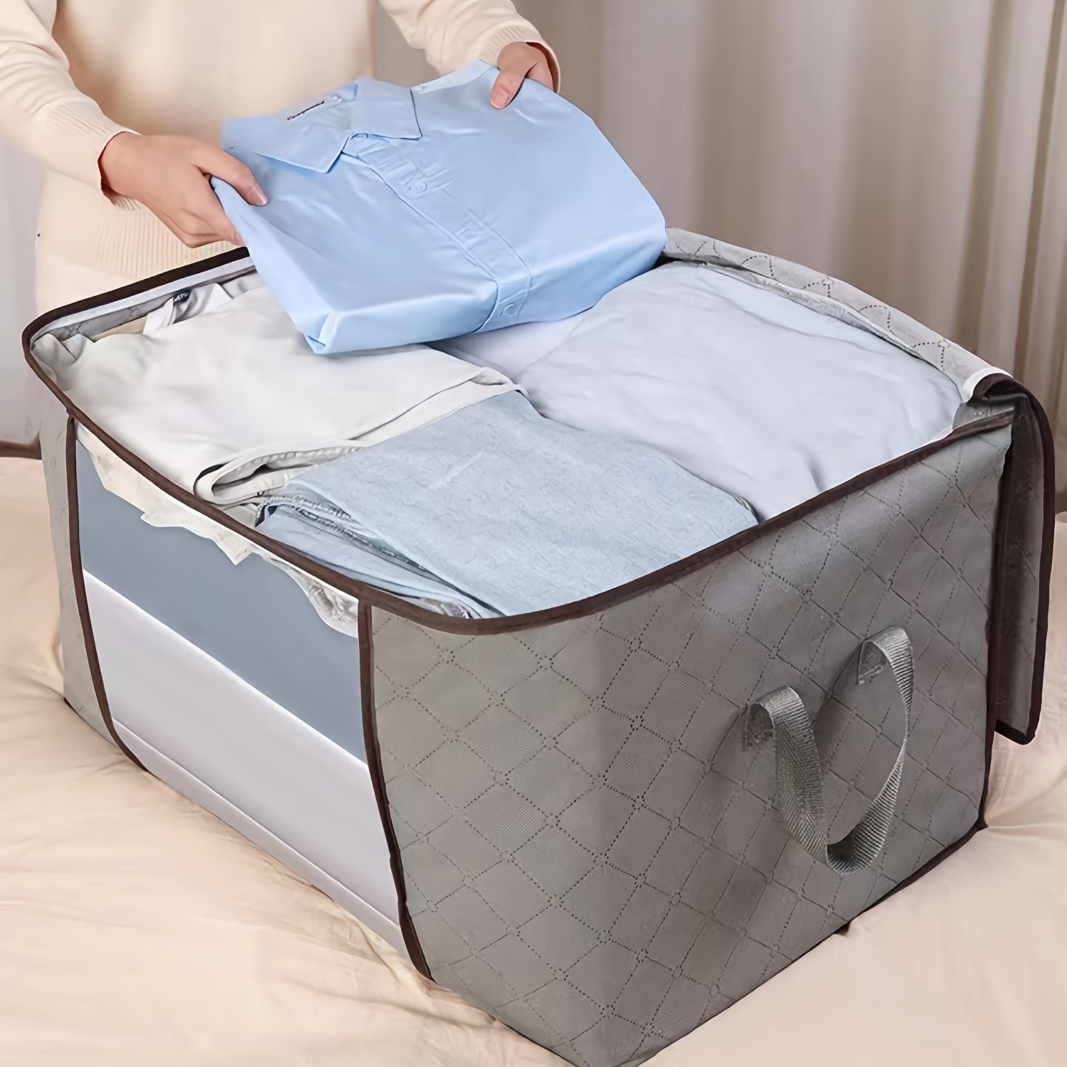 Large Clothing Storage Bag Clothing Organizer With Clear - Temu