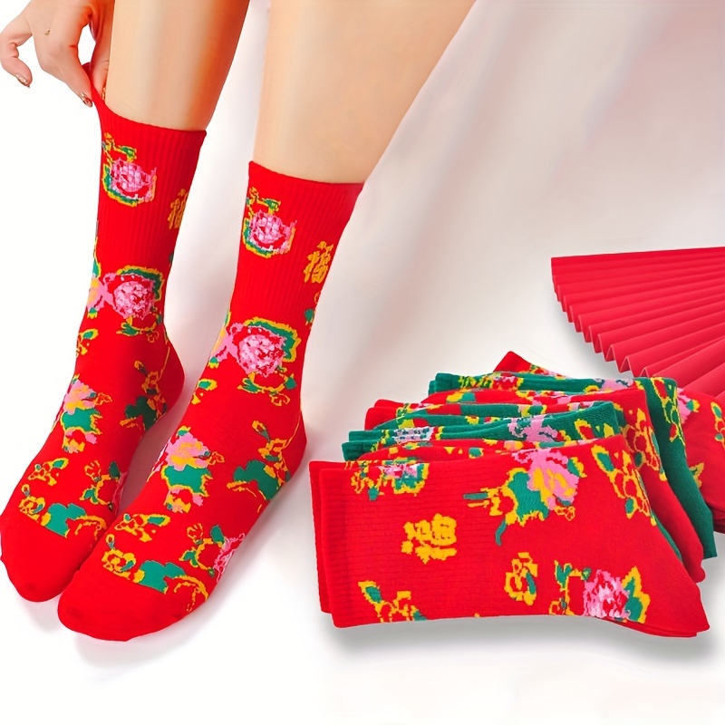 chaussettes Festival du printemps Bas du nouvel an Chaussettes en tube  moyen Chaussettes rouges for femmes Chaussettes de mode chinoises  Chaussettes