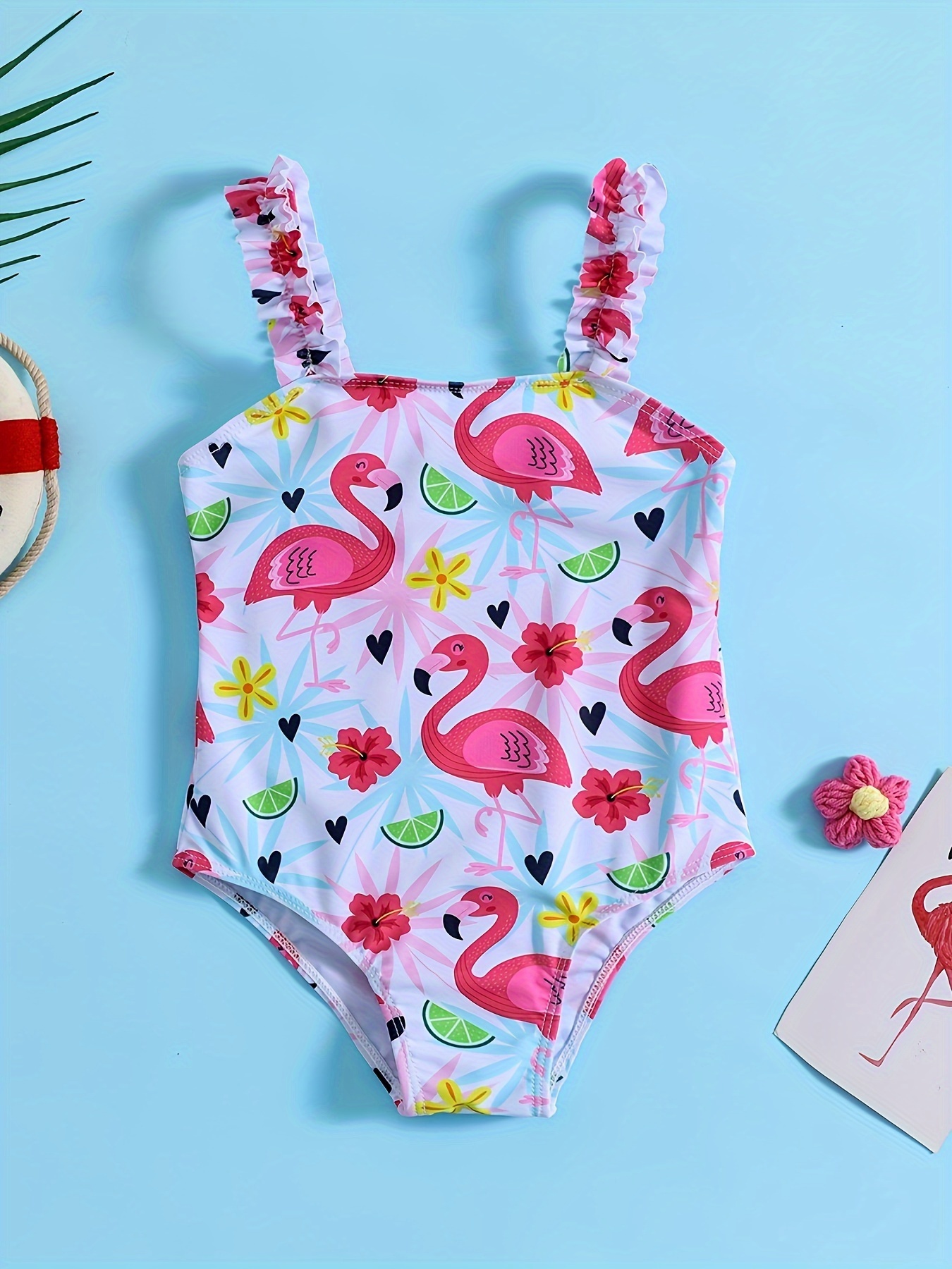 Toddler Girls Cute Flamingo Graphic Cut Ruffle Trim One - Temu Canada