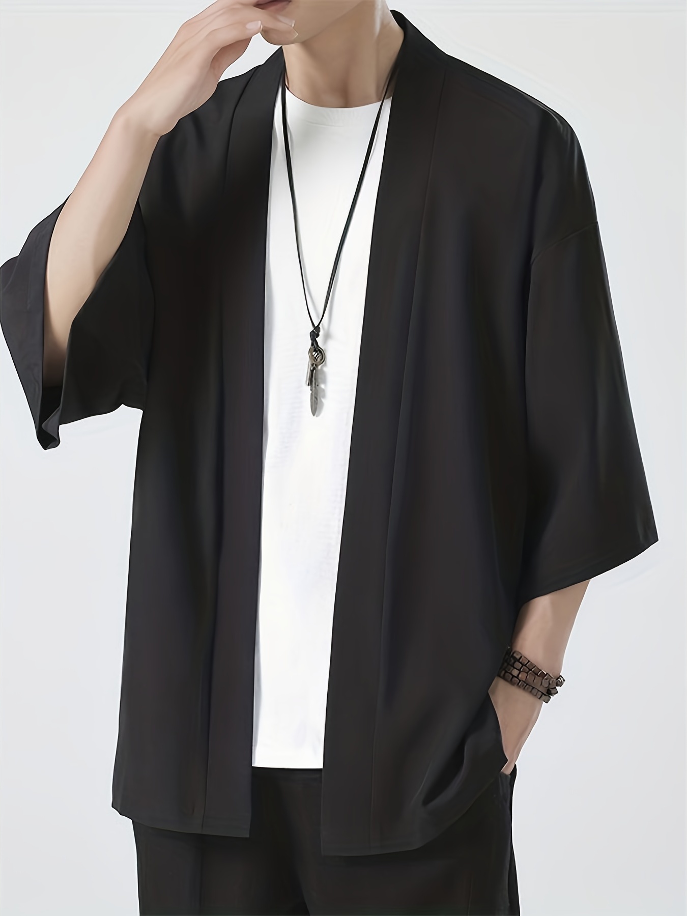 Men Yukata Kimono Jacket Cardigan 3/4 Sleeve Outwear Tops Asia Retro Casual  Coat
