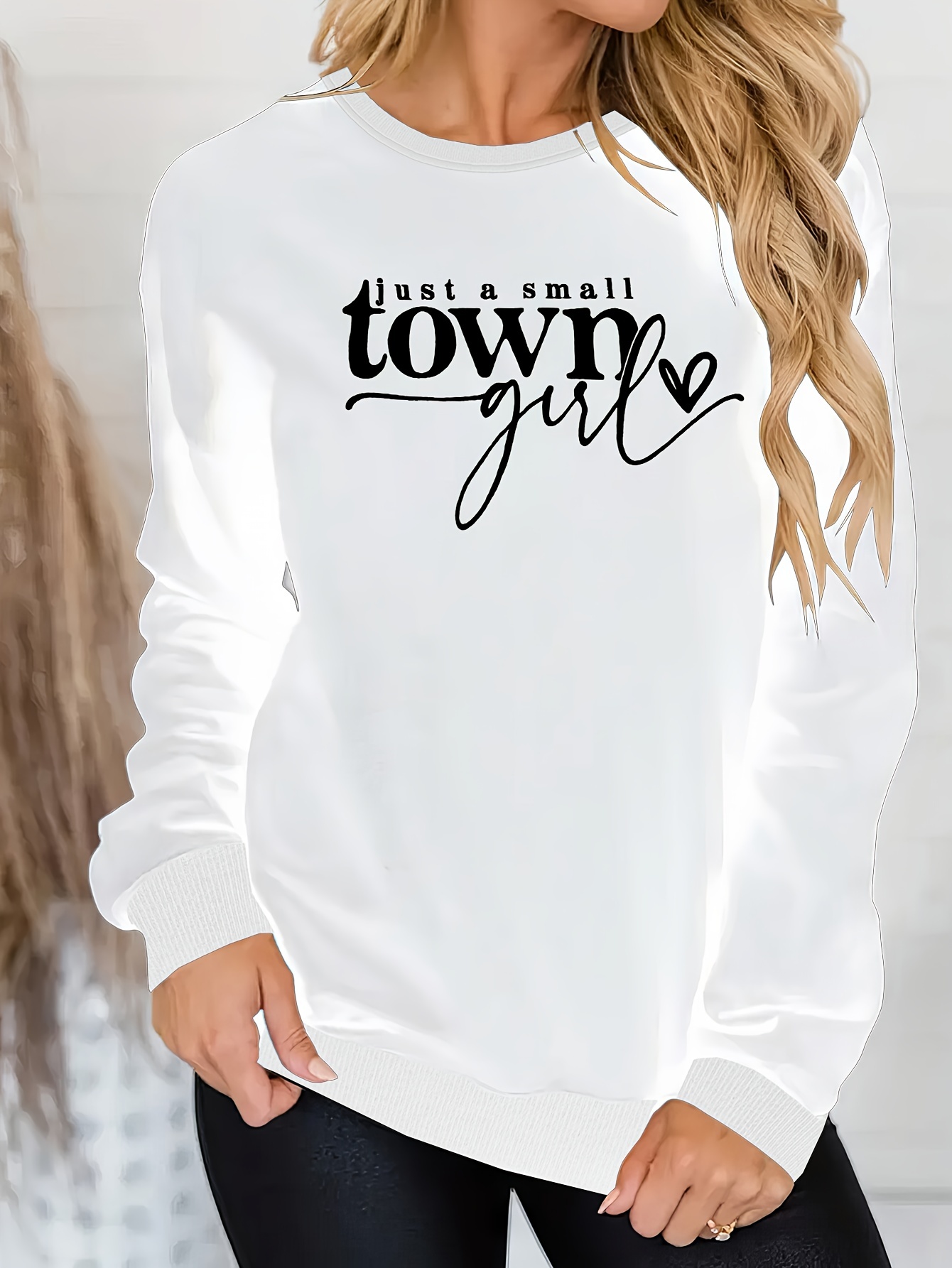 A Small Town Girl Print Sweatshirt Casual Crew Neck Long - Temu