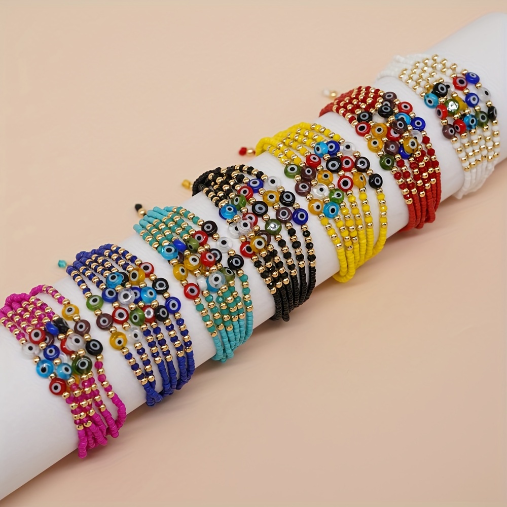 Bohemian Eyes Palm Cross Multilayer Bead Mexican Bracelet - Temu