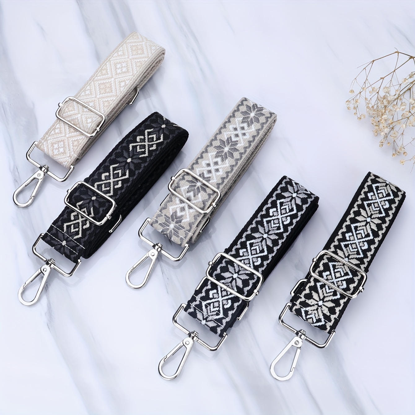 Purse Strap Bag Straps Replacement Crossbody Woven Floral Shoulder Straps  for Bags Adjustable Belt Silver Clasp Style 27#