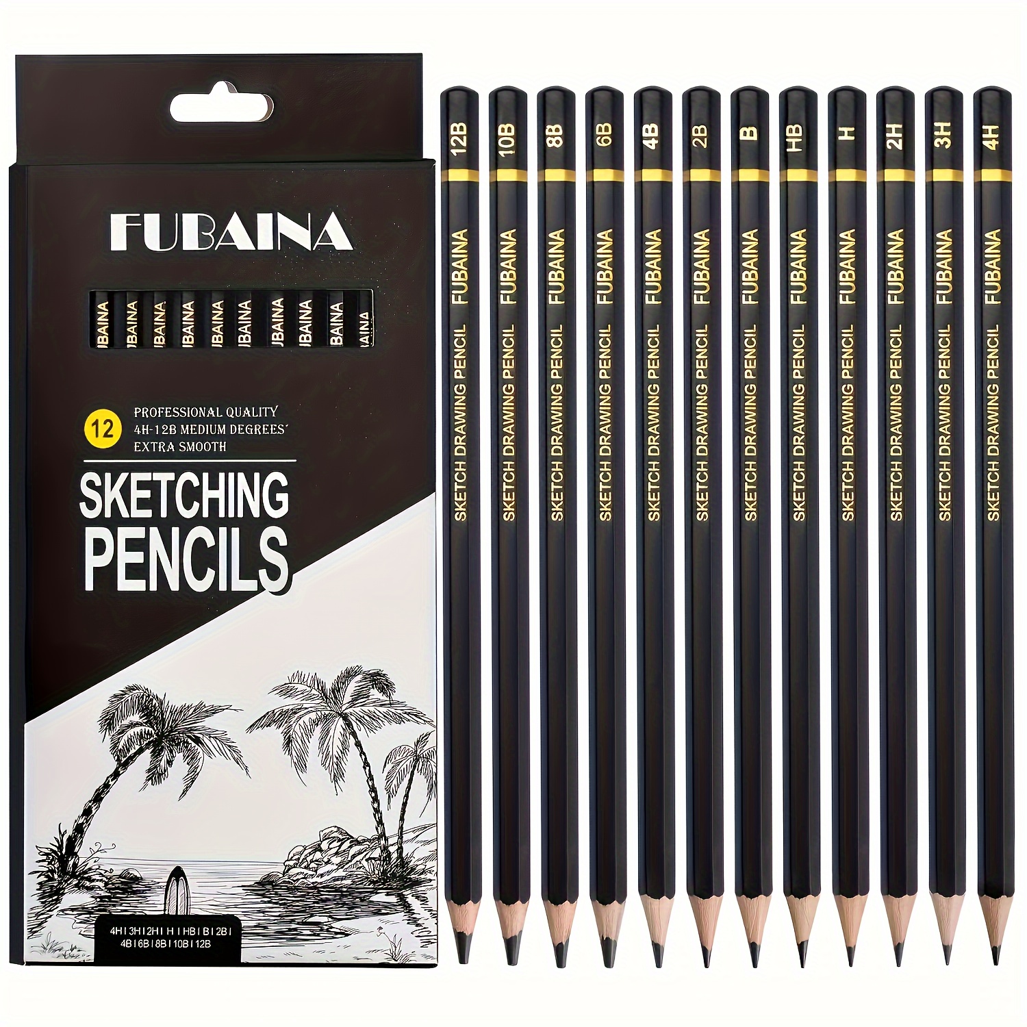 12pcs / Set Lápices Dibujo Profesional Tamaño Mediano (8b - Temu