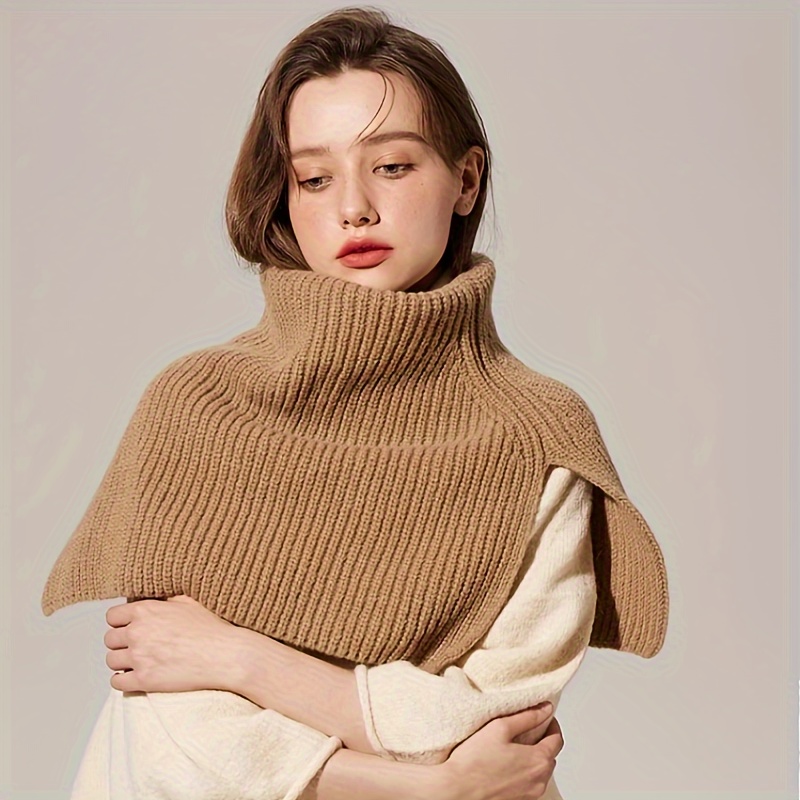 Stylish Monochrome Slit Knit Shawl Elegant Elastic Pullover - Temu