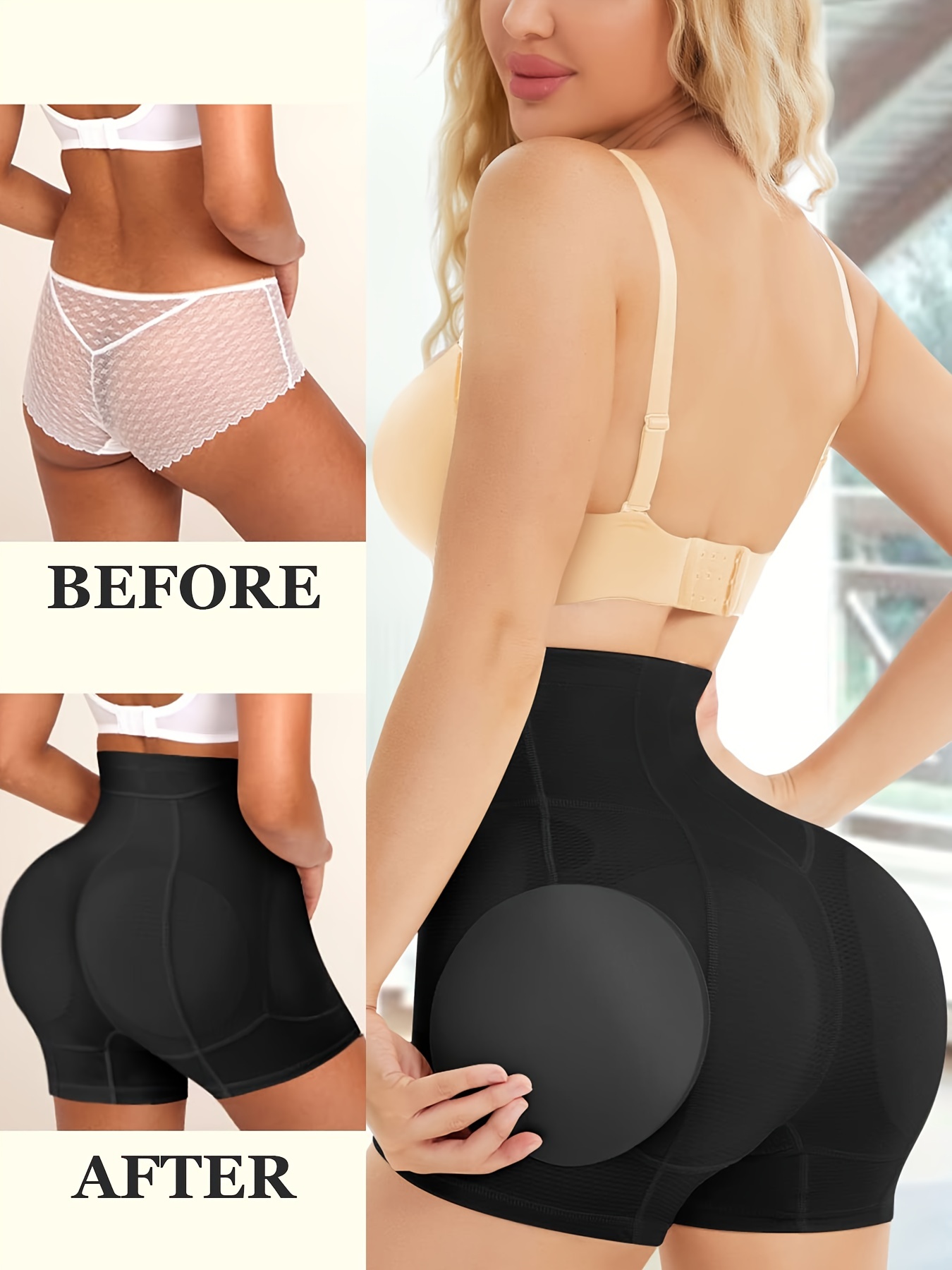 Butt Enhancer Underwear Butt Padding Shapewear Tummy Control Shorts for  Women Pads Removable Butt Lifter,Black-S