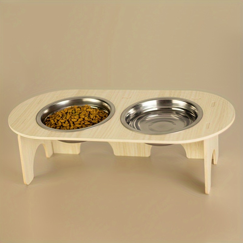 Raised Cat Bowls With Wooden Feeder Stand Elevated 2 - Temu