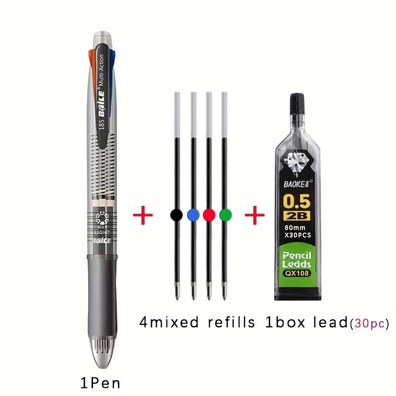 6 in 1 MultiColor Pen Ballpoint Pen Set Retractable 5 Colors and Mechanical  Pencil in One