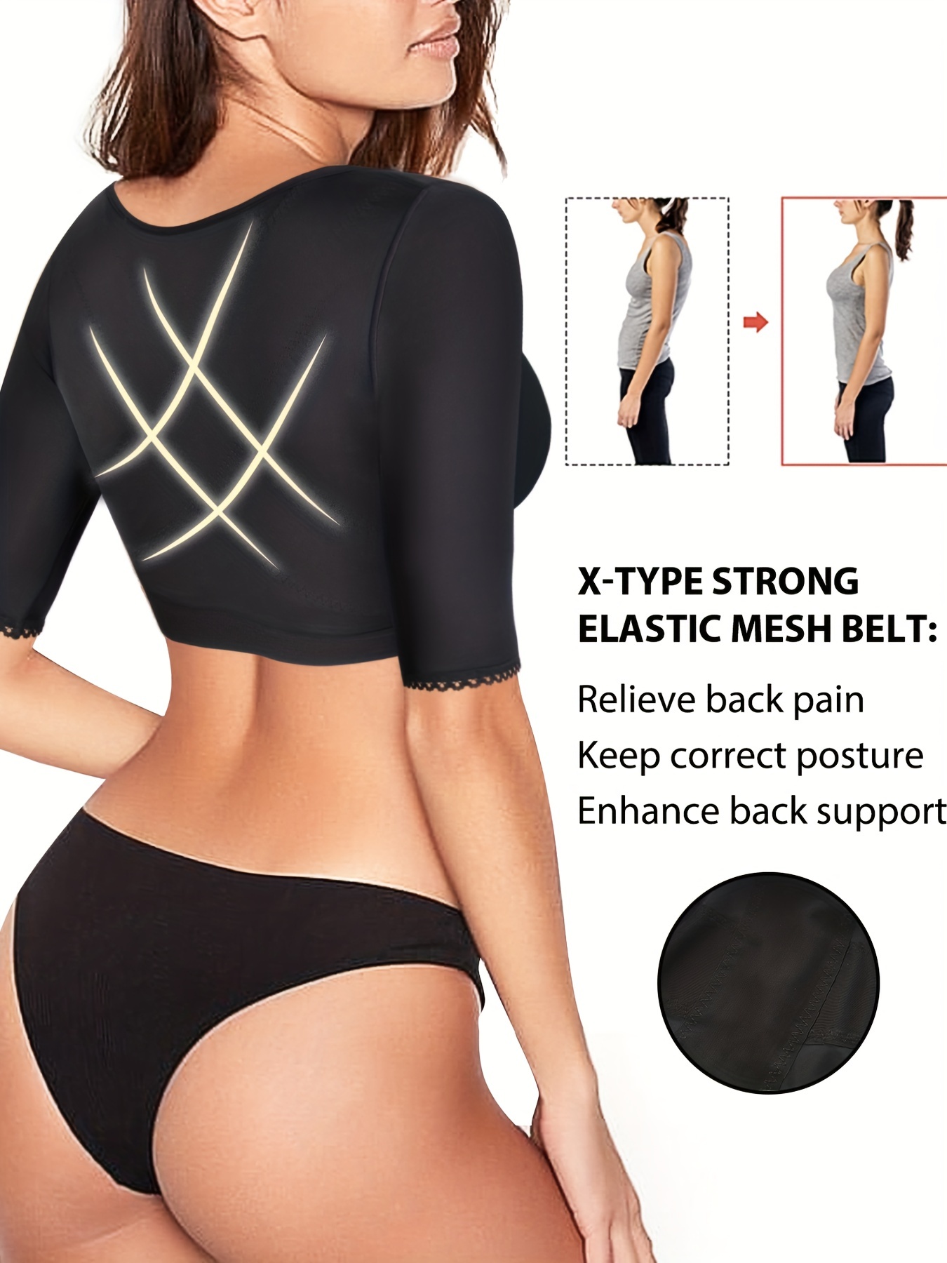 Women's Shapewear Posture Corrector Slimming Arm Shapers Shoulder Shoulder Back  Support Corrector Shaper,Black-XX-Large (Beige L) : : Health &  Personal Care