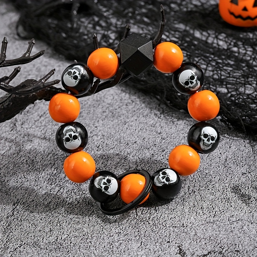 Men's Black and Orange Beaded Bracelet