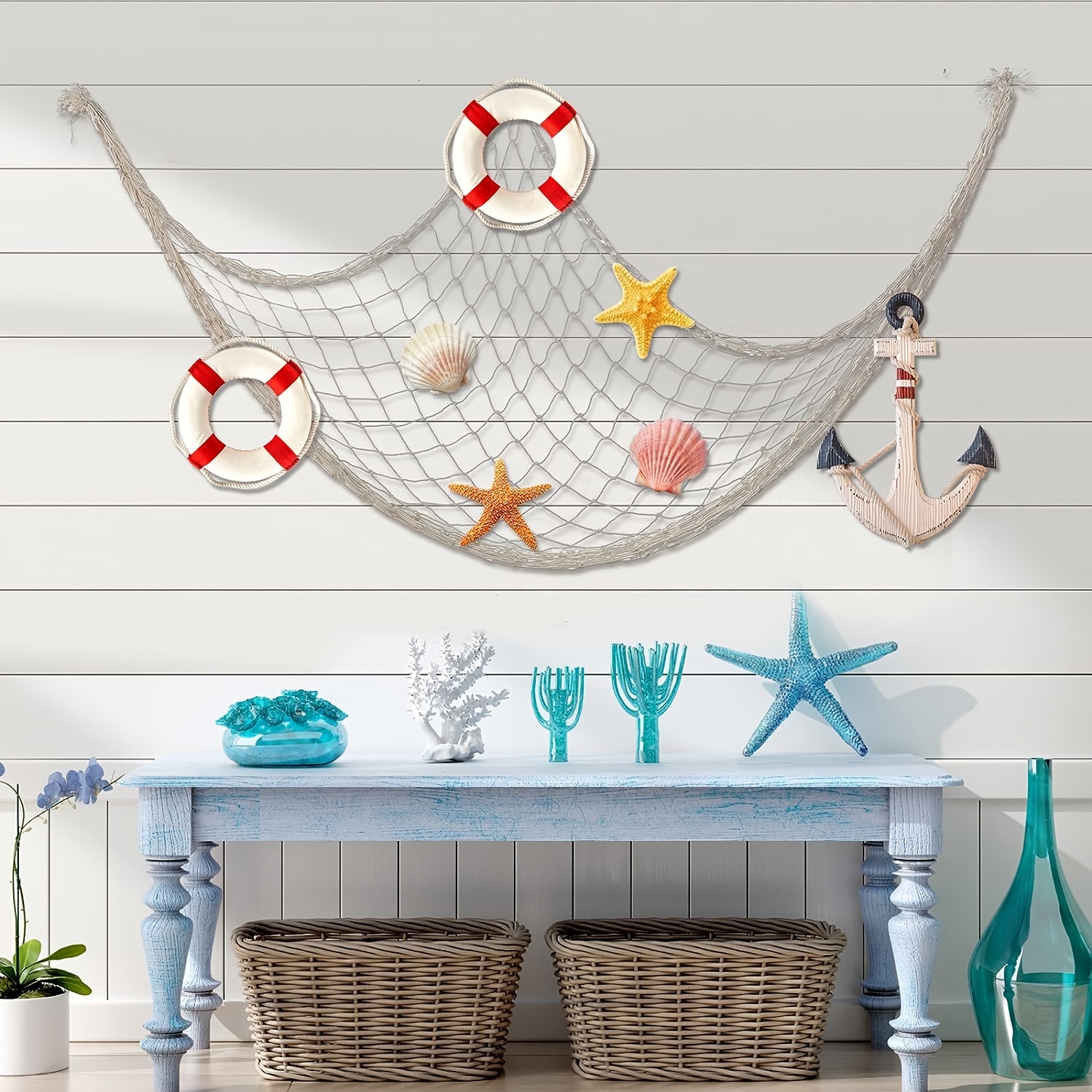4E's Novelty Natural Cotton Fish Net Fishnet Decor Great Hawaiian and Beach  Party Accessory Pack of 3 Fishnet by 4E's Novelty