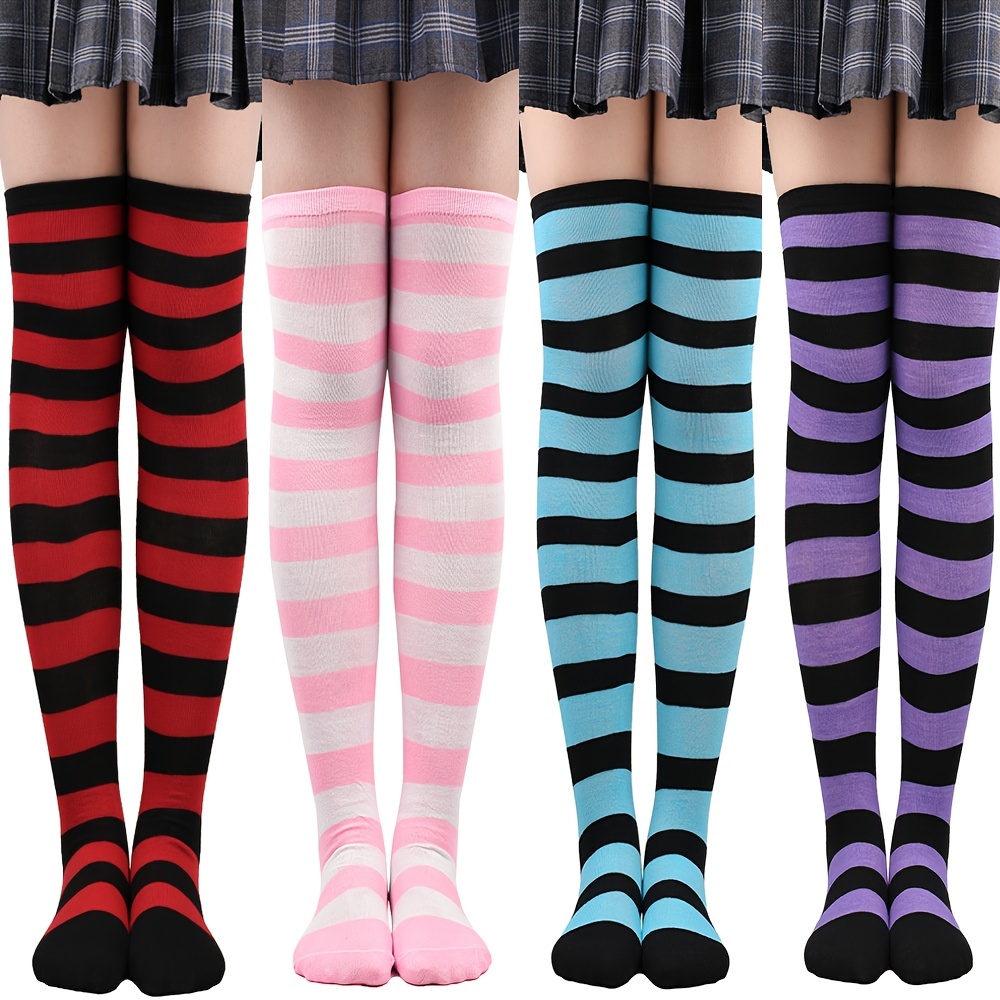 Women's Knee High Socks Women Thigh Wide Striped Stockings - Temu