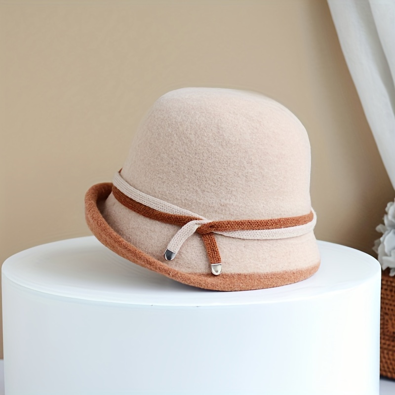 Fashion (khaki Lamb Wool)Womens Felt Hat Winter Fedora Bucket Hat