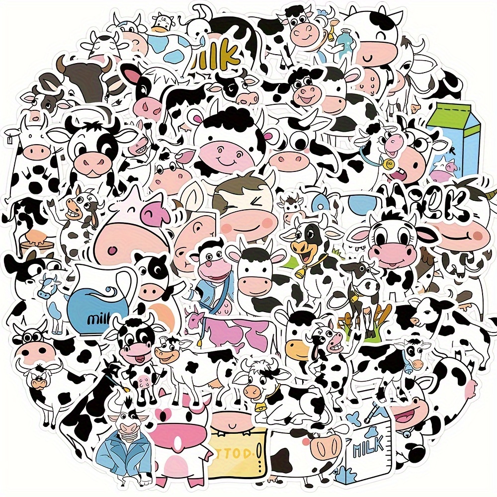 65pcs Black and White Cow Biscuit Milk Animal Ins Style Skateboard Car  Luggage Phone Guitar Laptop DIY Graffiti Stickers