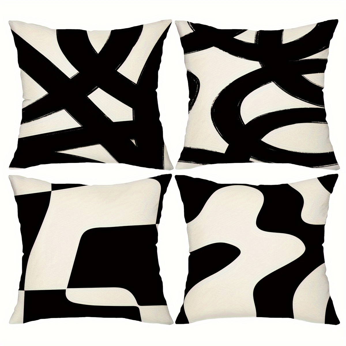 

4pcs Black Abstract Geometric Throw Pillow Covers, 18*18inch Modern Neutral Art Home Decor Cushion Cases For Porch Patio Couch Sofa Living Room Outdoor, Without Pillow Inserts