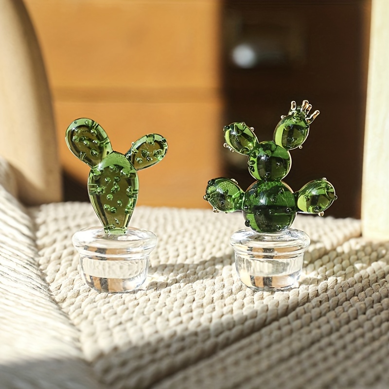4pcs Artificial Plant, Handmade Blown Glass Art Cactus, Cute Crystal  Miniature Cactus Figurines, Home Office Desk Tabletop Simulation Plants  Decoratio