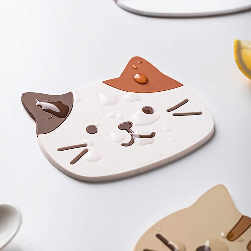 Cute Cat Silicone Coaster Kawaii Animal Shaped Insulated - Temu