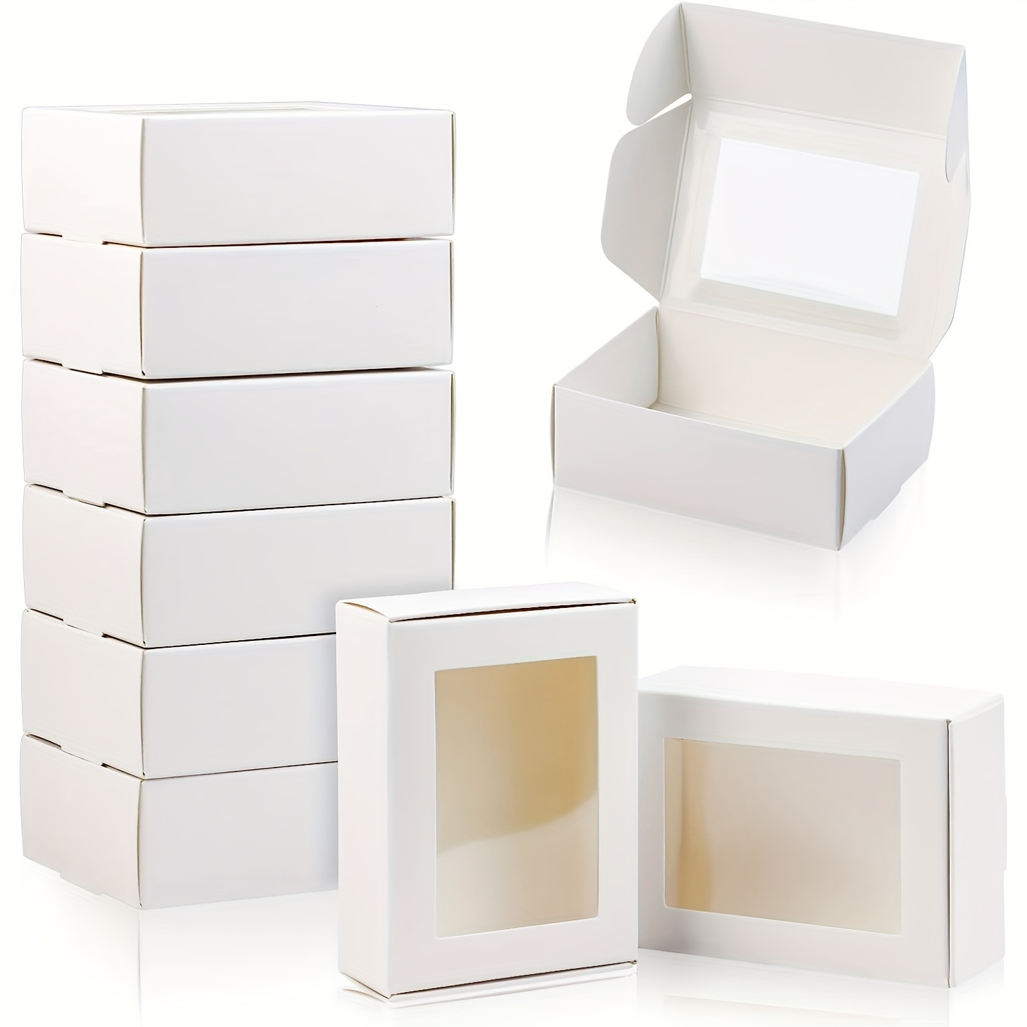 50 cajas de cartón corrugado con ventana a granel, cajas de embalaje de  regalo de exhibición Kraft, cajas resistentes con tapa de ventana  transparente -  México