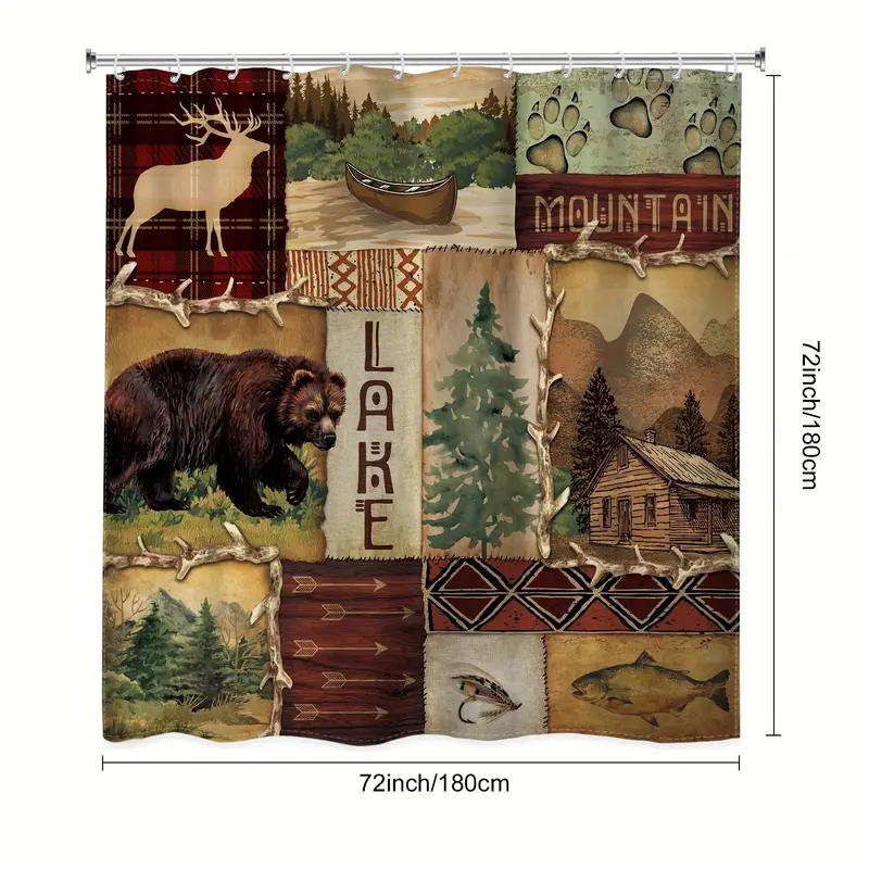 Rustic Cabin Shower Curtain Bear Deer Country Hunting Motifs Temu Canada