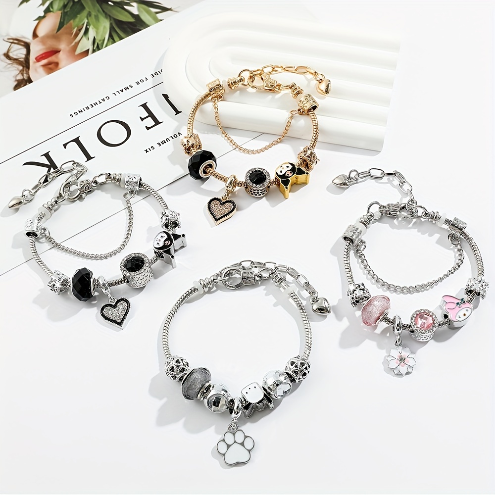 Sanrio Hello Kitty Charms Bracelet Jewelry Kawaii Cartoon Figure KT Cat  Enamel Pendant Bangles Fashion DIY Jewelry