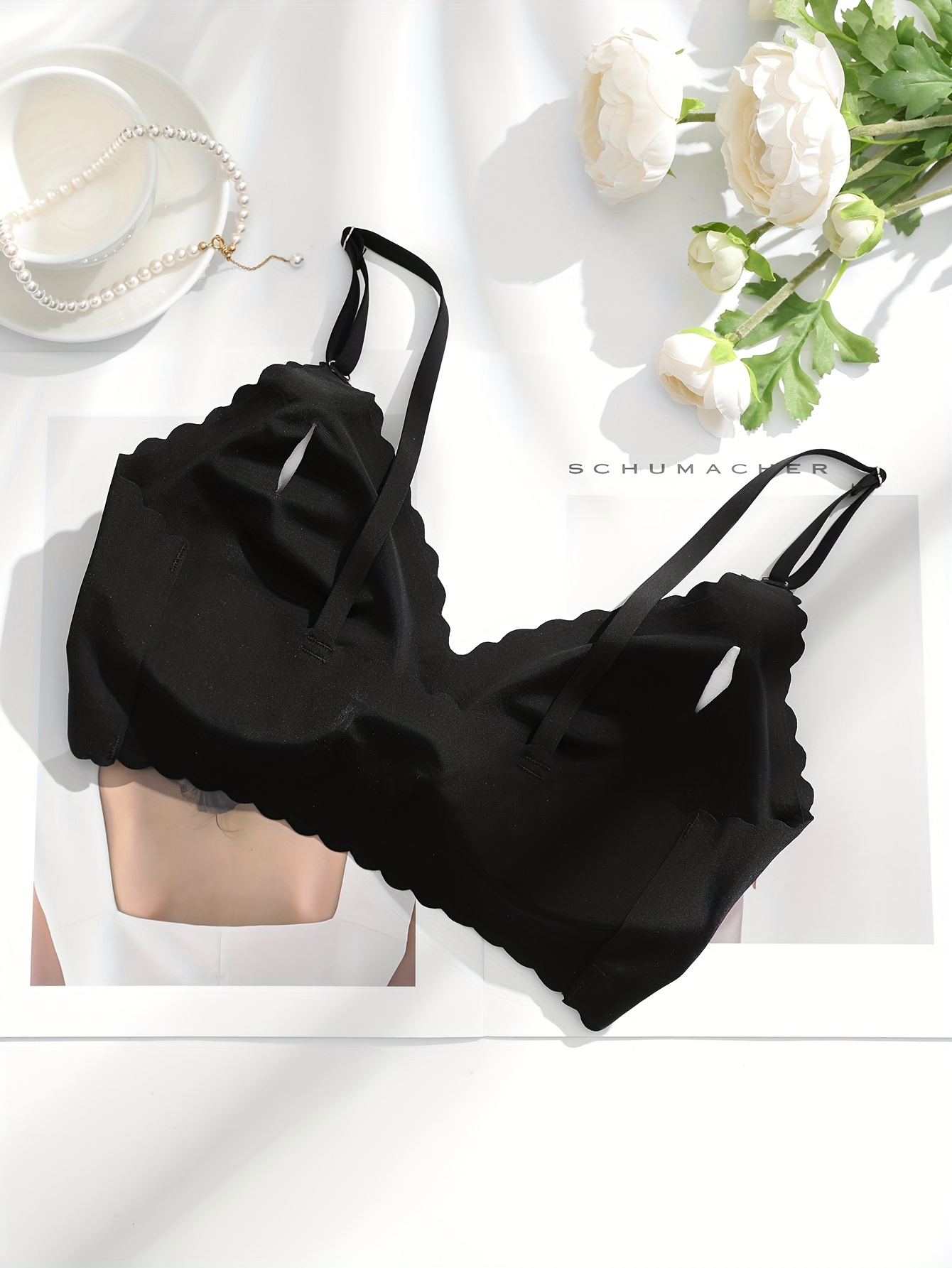 Scallop Trim Wireless Bra Comfy Soft Seamless Everyday Bra Temu