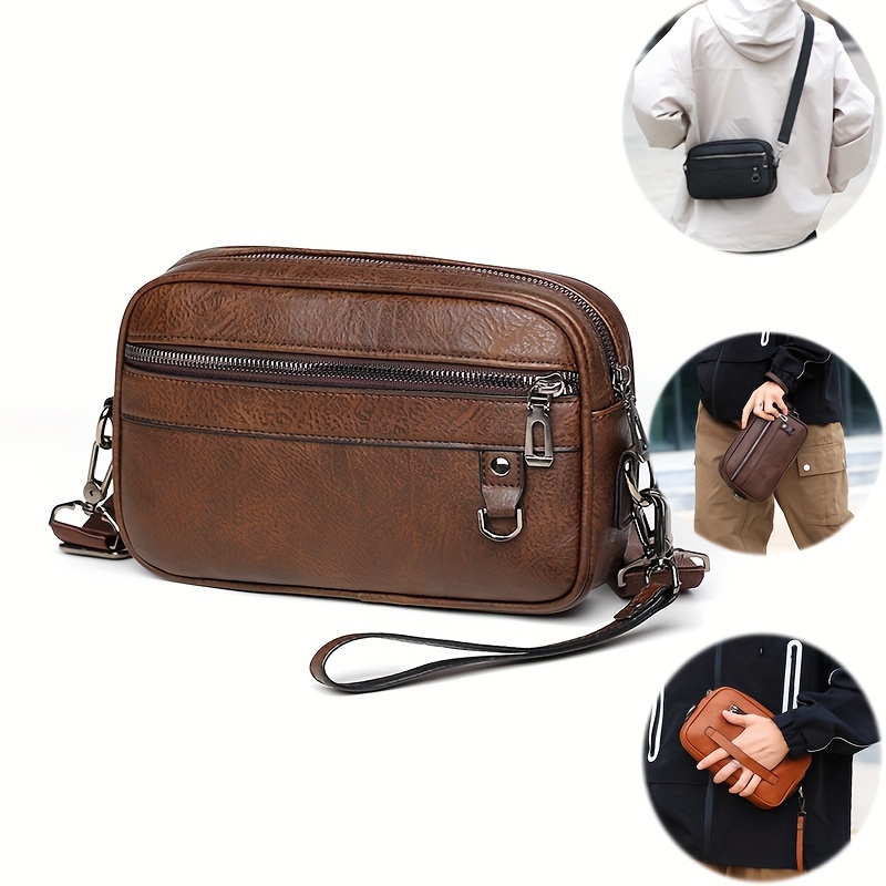 

1pc Men's Business Casual Vintage Shoulder Crossbody Bag, Faux Leather Simple Sling Bag