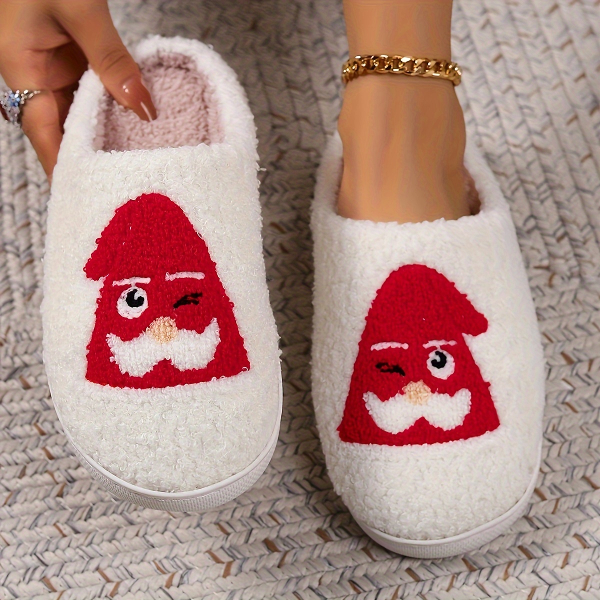 Christmas Tree Pattern Fuzzy Slippers Winter Warm Closed Toe - Temu Canada