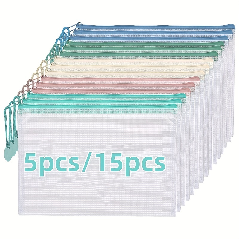 FYY A4+A5+A6 Plastic Zip Wallets Folder, 15PCS Mesh Zipper Pouch