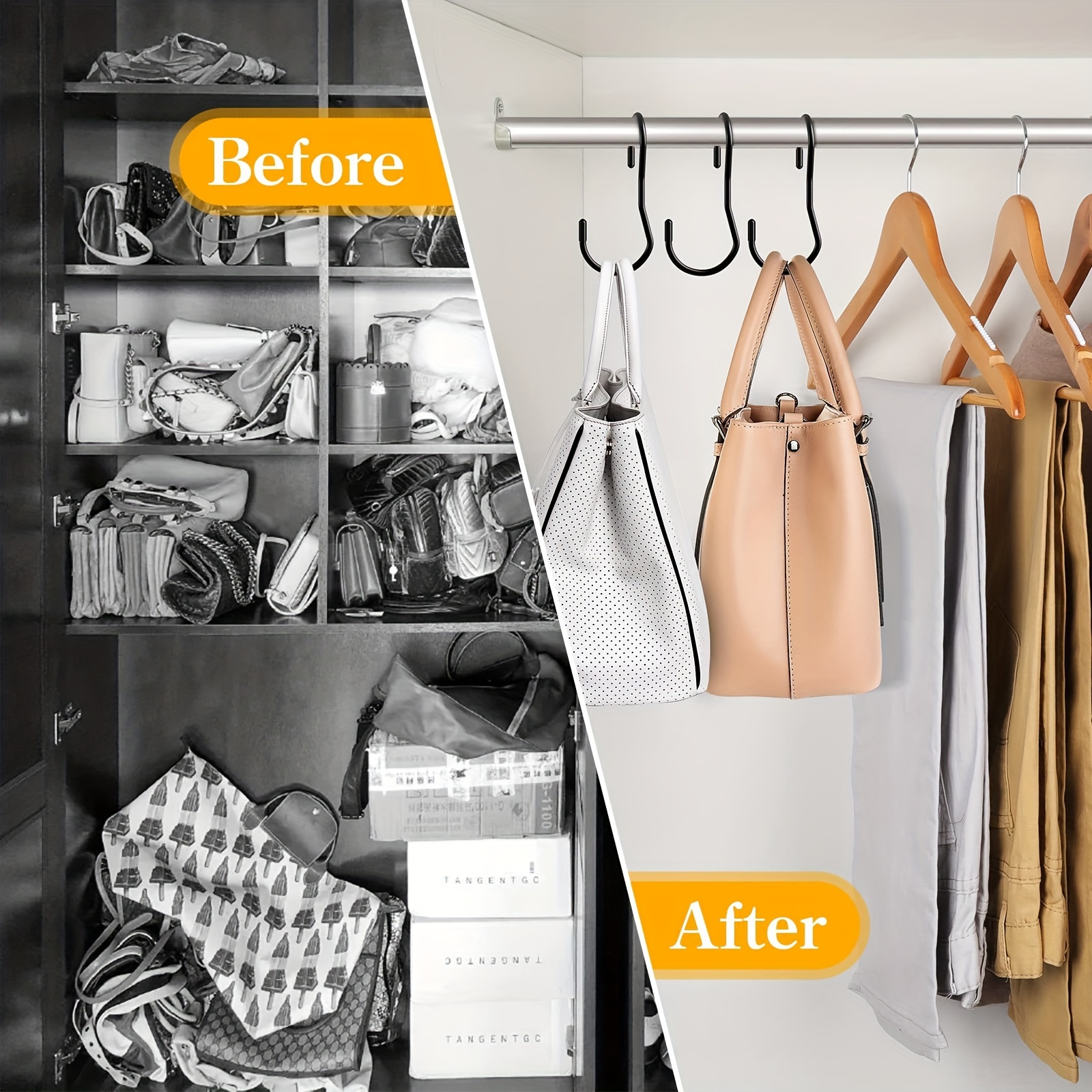  12 Pack Purse Hanger for Closet,Unique Twist Design , Large  Size Closet Rod Hooks for Hanging Bags, Purses, Handbags, Belts, Scarves,  Hats,Clothes, Pans and Pots (Black) : Home & Kitchen