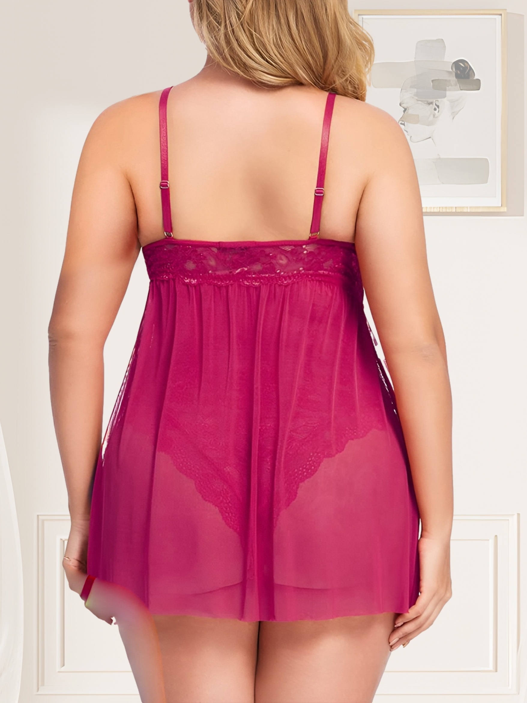 Plus Size Pink Lace Flyaway Teddy, Women's Sexy Plus Size Lingerie