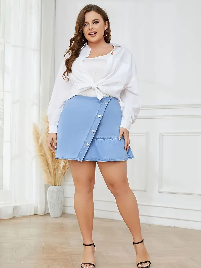 Plus Size Street Style Denim Skirt Women\'s Plus Solid - Temu