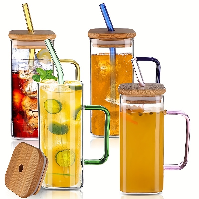 KAMVY Drinking Glasses with Lids and Glass Straw 1pcs Set - 540ml