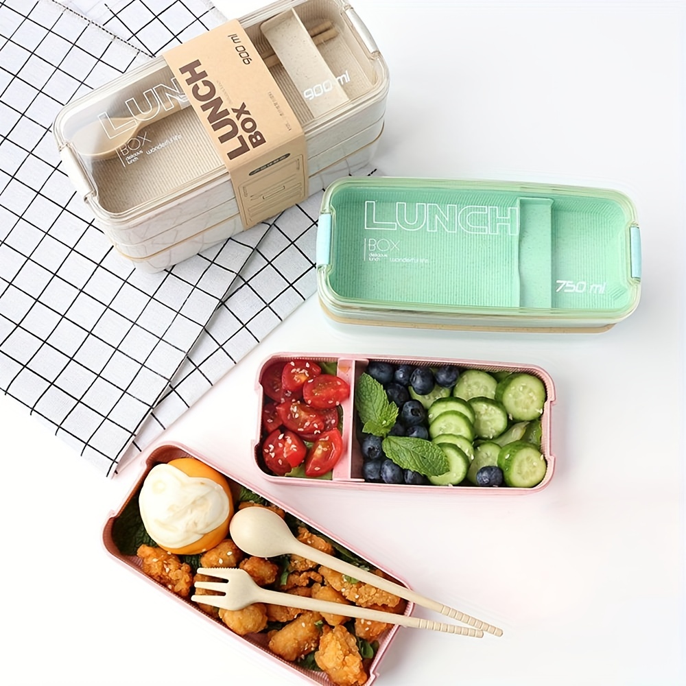 2 Layer Lunch Box Spoon Fork Dinnerware Bento Box Set Food Storage