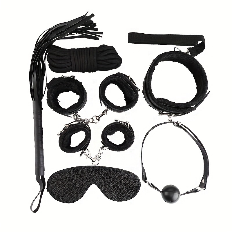 Bdsm Set Plush Bondage Collar Nipple Clip Handcuffs Whip - Temu Austria