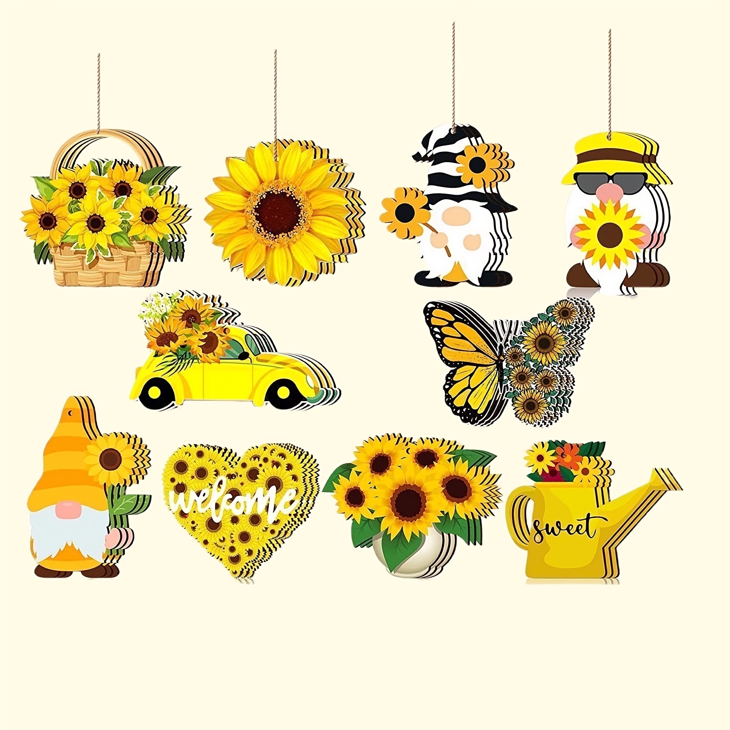 Sunflower Gnome Wooden Pendant Bee Hanging Wooden Ornament - Temu