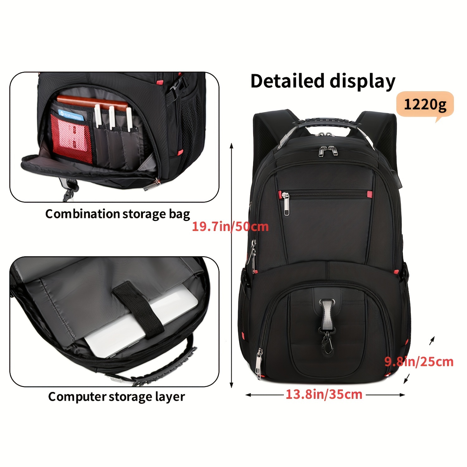 Mochila para laptop de 17.3 pulgadas, bolsa grande para laptop de viaje con  puerto de carga USB, antirrobo, resistente al agua, mochila de negocios